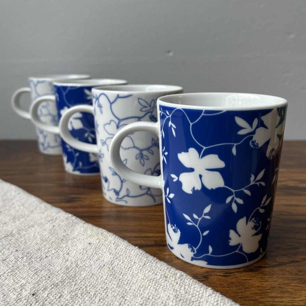 Arzberg Germany 4 Thick Walled Mugs White Blue Pattern 8 oz